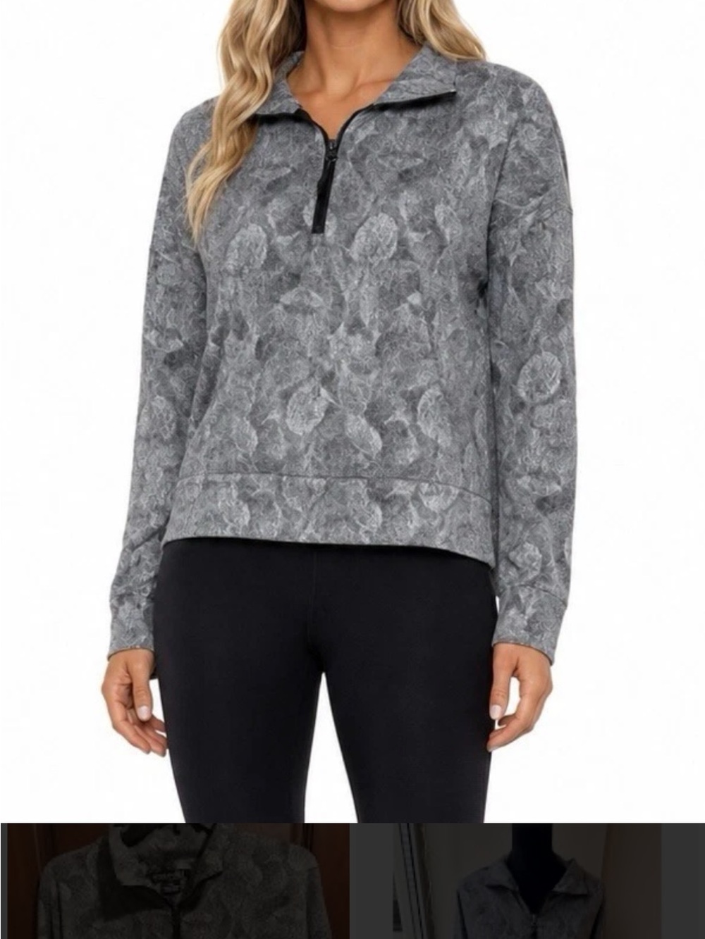 Kyodan Gray Floral-Print Half-Zip Pullover
